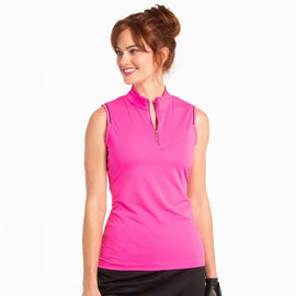 New EP NY Rosa Sleeveless Zip Mock Golf Polo MSP$80