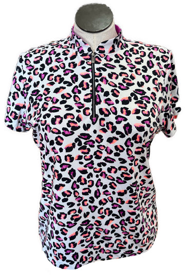 Tail Neon Coral & Purple Cheetah Print Polo Size XL