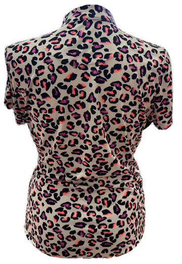 Tail Neon Coral & Purple Cheetah Print Polo Size XL - 0