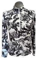 Tommy Bahama Women's Black & White Tropical Print Golf Pullover Size L-1