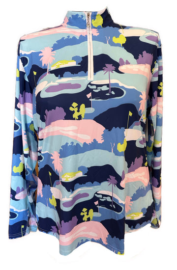 SanSoleil Women's Blue Golf Course Print Pullover Size XXL