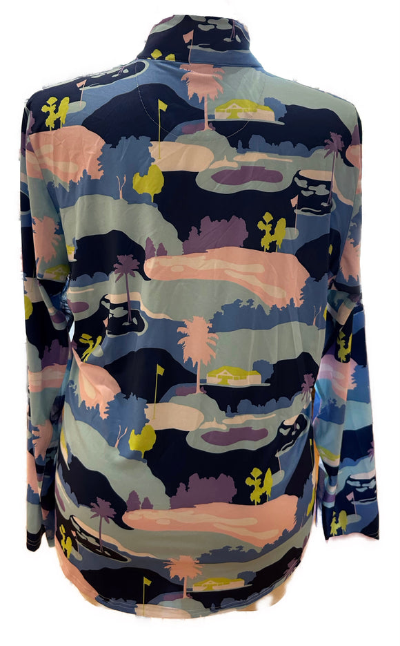 SanSoleil Women's Blue Golf Course Print Pullover Size XXL