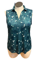 Greg Norman Jade Sleeveless Polo w/ White Flowers Size XL-1