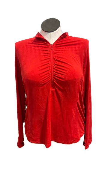 Ibkul Red Ruched 1/4 Zip Sun Shirt Size XXL