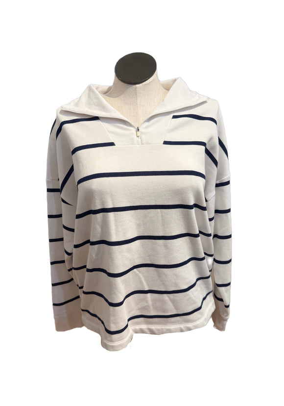 Lady Hagen White & Navy Horizontal Stripe Pullover Size XXL