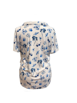 New Weekends by Chicos White Short Sleeve Top w/Navy Beach Pattern Size XL - 0