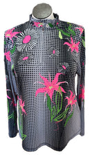 Sunsense by Jamie Sadock Gray & Black Square w/ Pink Flowers Print Sun Shirt Size XL-1