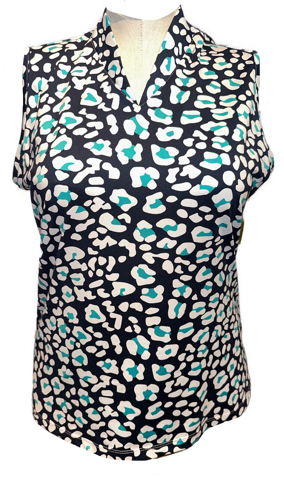 Tail Women's Navy & Teal Cheetah Print Sleeveless Top Size XL
