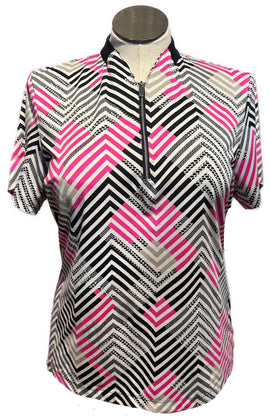 Tail White Label Women's Black & Pink Short Sleeve Golf Top Size XL
