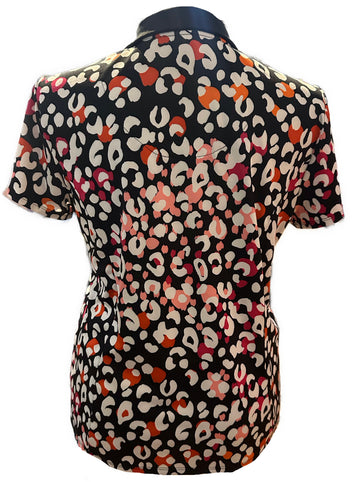 Chico's Women's Black, White & Orange Cheetah Print Short Sleeve Golf Top Size XL - 0