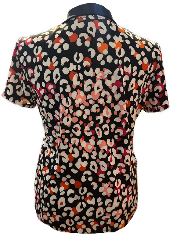 Chico's Women's Black, White & Orange Cheetah Print Short Sleeve Golf Top Size XL