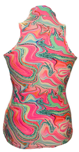 Tzu Tzu Pink & Green Wavy Patterned Sleeveless Top Size M - 0