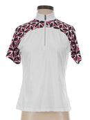 Tail Women's White Short Sleeve Golf Top w/Maroon & Black Print Size S mMSP$98-1