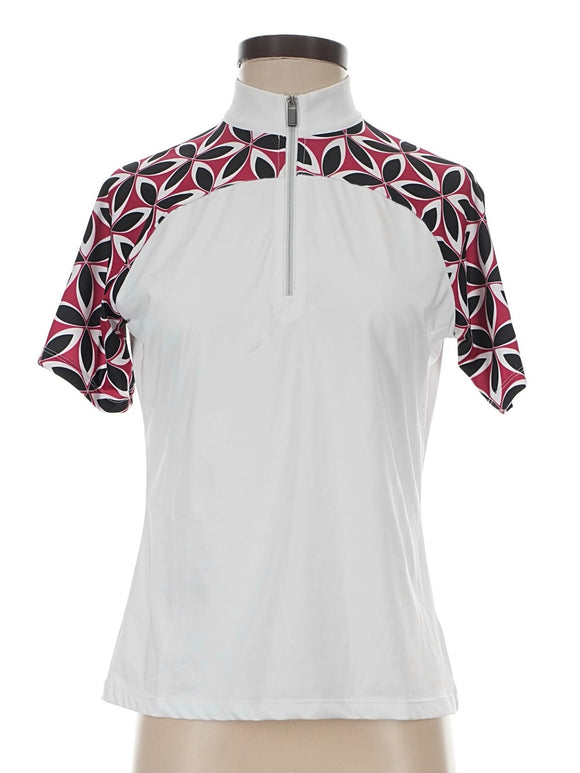 Tail Women's White Short Sleeve Golf Top w/Maroon & Black Print Size S mMSP$98