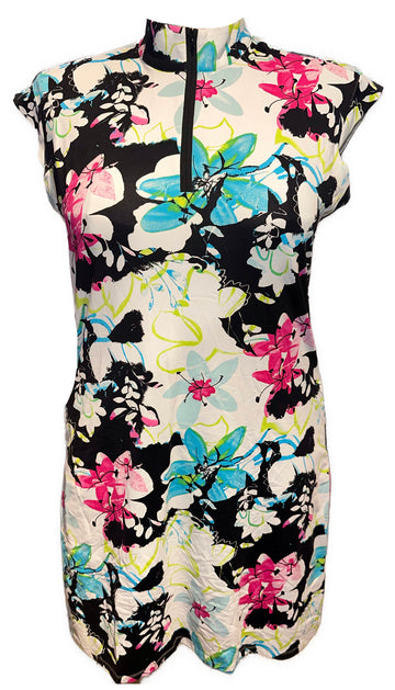 New San Soleil Pink, Green & Blue Floral Print Cap Sleeve Golf Dress Size XL