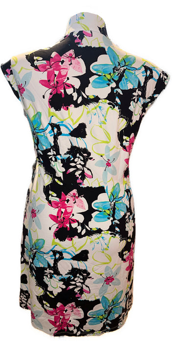 New San Soleil Pink, Green & Blue Floral Print Cap Sleeve Golf Dress Size XL - 0