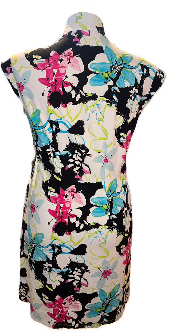 New San Soleil Pink, Green & Blue Floral Print Cap Sleeve Golf Dress Size XL