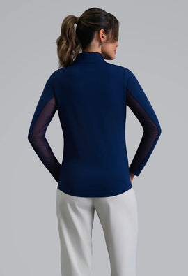 Ibkul Women's Solid Navy Zip Mock Sun Shirt Size L MSP$94 - 0