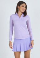 Ibkul Women's Mini-Check Long Sleeve Zip Mock Sun Shirt Pullover Size L MSP$100-3