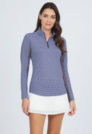 Ibkul Women's Mini-Check Long Sleeve Zip Mock Sun Shirt Pullover Size L MSP$100-4