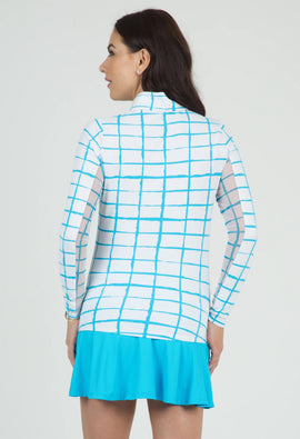 Ibkul Cordova Print Long Sleeve Mock Neck Sun Shirt - Turquoise Size M MSP$100 - 0