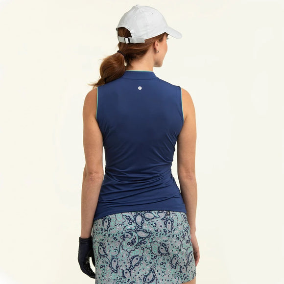 New EP NY Navy Sleeveless Mandarin Collar Golf Polo MSP$84