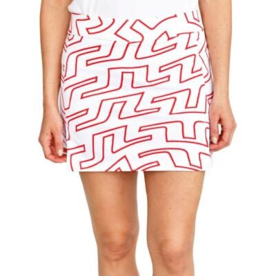New J.Lindeberg Amelie Mid Print Skort - Bridge Swirl White Size M MSP$165