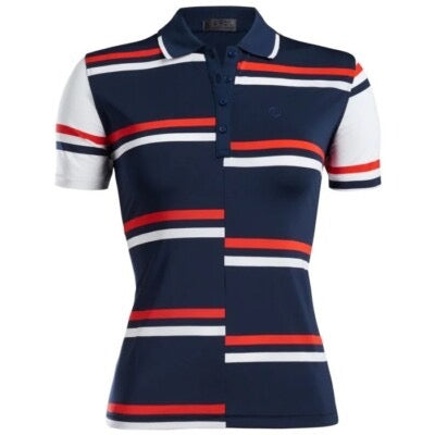 G/Fore Women's Navy , Red & White Offset Stripe Golf Polo Size M MSP$120
