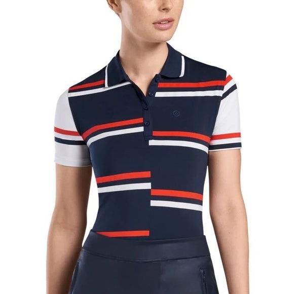 G/Fore Women's Navy , Red & White Offset Stripe Golf Polo Size M MSP$120