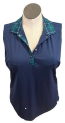 Lady Hagen Women's Navy Sleeveless Golf Top w/Green Plaid Accents Size XL-1