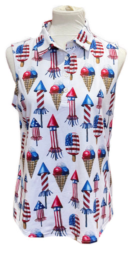Sunday Swagger 4th of July Print Sleeveless Golf Top Size M