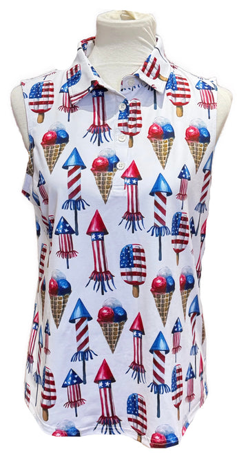 Sunday Swagger 4th of July Print Sleeveless Golf Top Size M