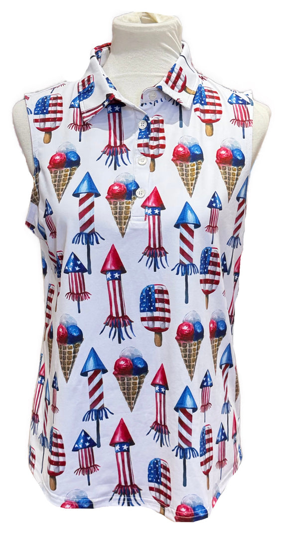 Sunday Swagger 4th of July Print Sleeveless Golf Top Size M