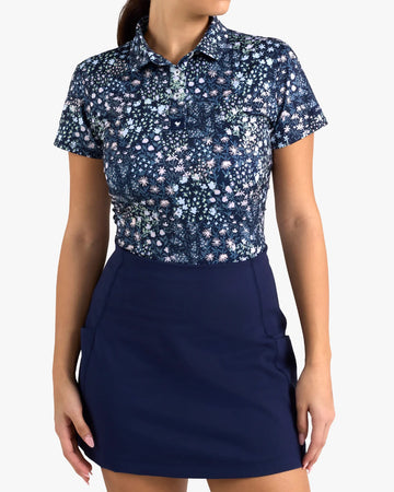New Bad Birdie Women's Super Duper Bloom Short Sleeve Golf Top - Dark Navy
