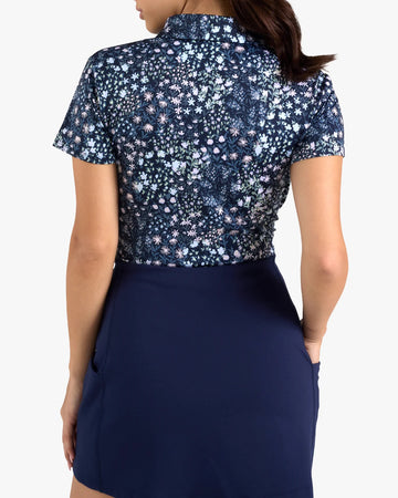 New Bad Birdie Women's Super Duper Bloom Short Sleeve Golf Top - Dark Navy - 0