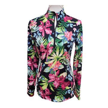 Ibkul Women's Black Tropical Floral Print Golf Pullover Size S MSP$105