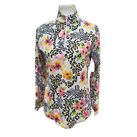 Ibkul Women's White Cheetah & Floral Print Golf Pullover Size S MSP$105