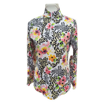Ibkul Women's White Cheetah & Floral Print Golf Pullover Size S MSP$105
