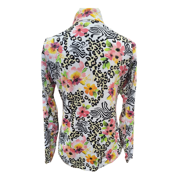 Ibkul Women's White Cheetah & Floral Print Golf Pullover Size S MSP$105 - 0