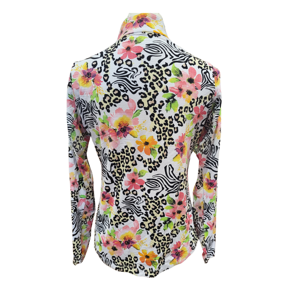 Ibkul Women's White Cheetah & Floral Print Golf Pullover Size S MSP$105