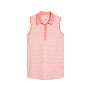 New Puma Women's Cloudspun Scallop Sleeveless Golf Polo- Pink Fruit MSP$65