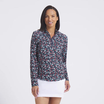 New Puma Women's YouV Floral Burst Golf 1/4 Zip - Deep Navy MSP$70