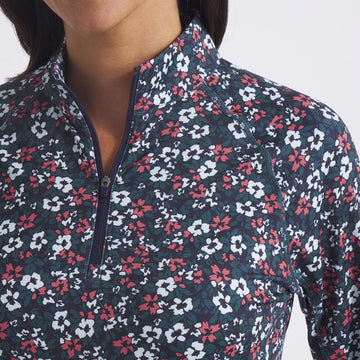 New Puma Women's YouV Floral Burst Golf 1/4 Zip - Deep Navy MSP$70 - 0