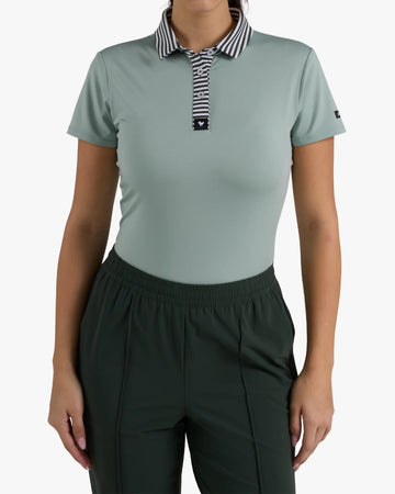 New Women's Bad Birdie Washed Sage Striped Collar Golf Polo