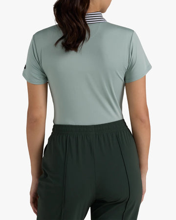 New Women's Bad Birdie Washed Sage Striped Collar Golf Polo - 0