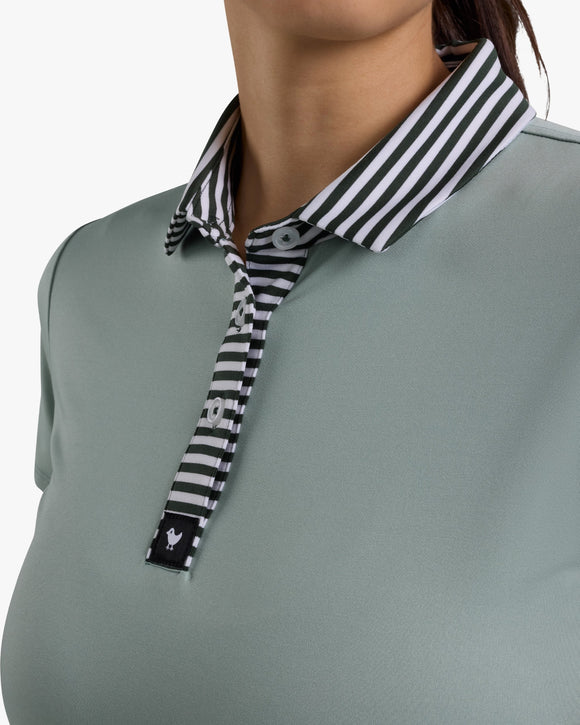 New Women's Bad Birdie Washed Sage Striped Collar Golf Polo