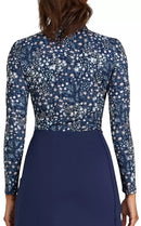 New Bad Birdie Women's Long Sleeve Super Duper Bloom Polo - Dark Navy-2