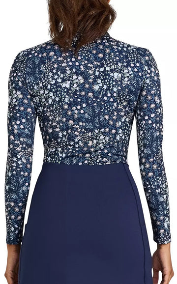 New Bad Birdie Women's Long Sleeve Super Duper Bloom Polo - Dark Navy - 0