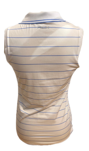 Ralph Lauren White & Pale Blue Striped Sleeveless Polo Size S - 0