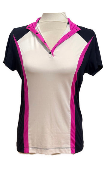 Tail White Label Navy, White & Hot Pink Colorblock Polo Size S